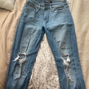 Express medium wash distress skinny Jean in size 0R (regular)